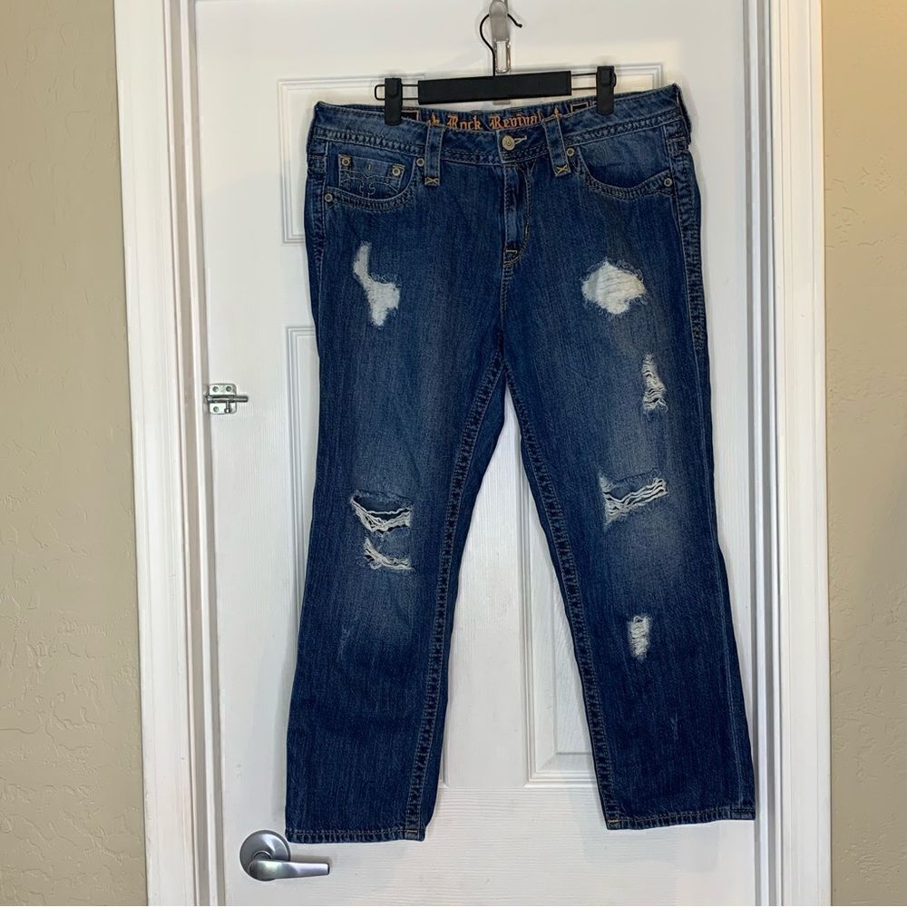 Rock Revival Anabela Boyfriend Cropped Distressed mid rise Womens size 32
